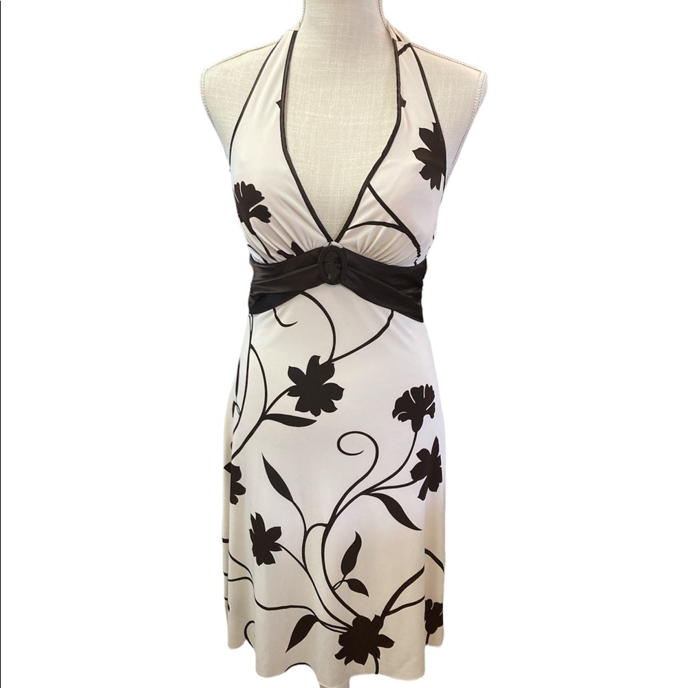 B. Darlin Cream With Black Floral Halter MIDI Dress